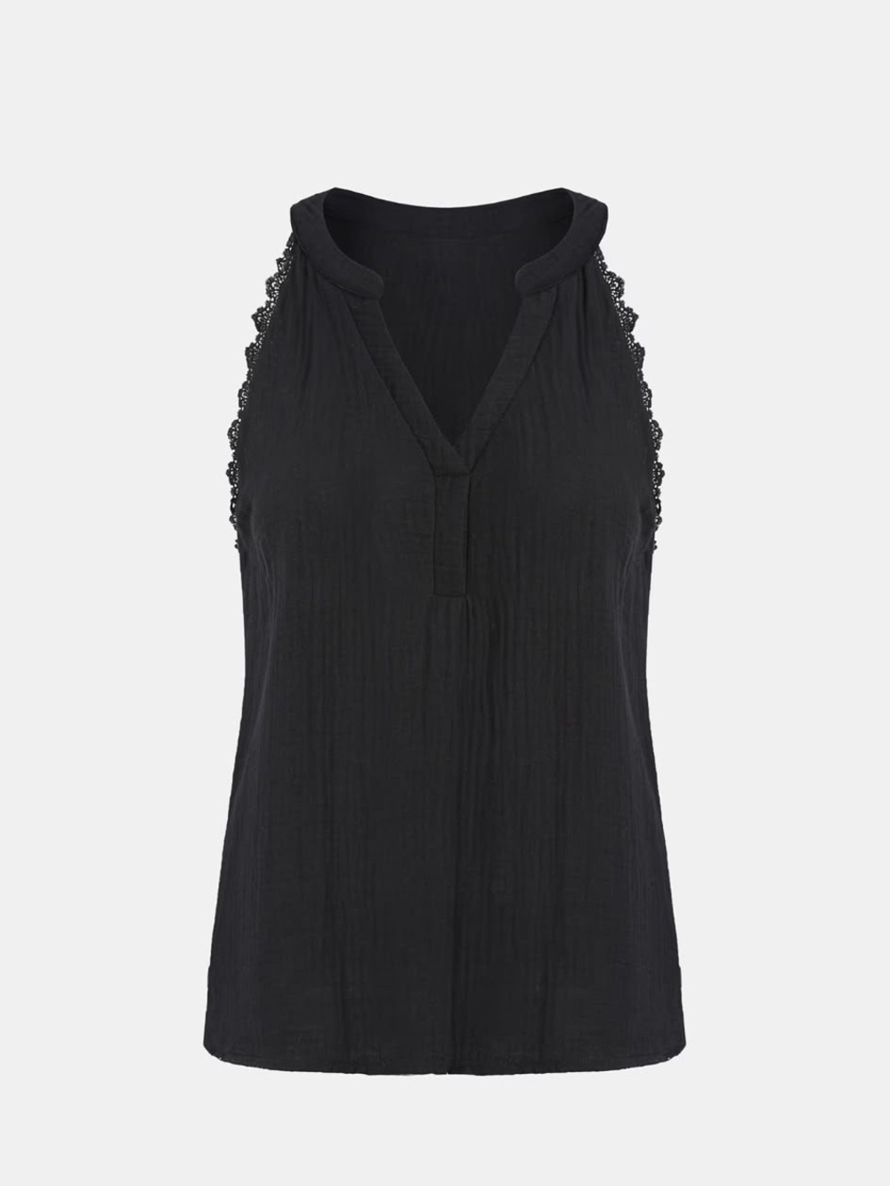 Cupshe Black Sleeveless V-Neck Crochet-Trim Tank